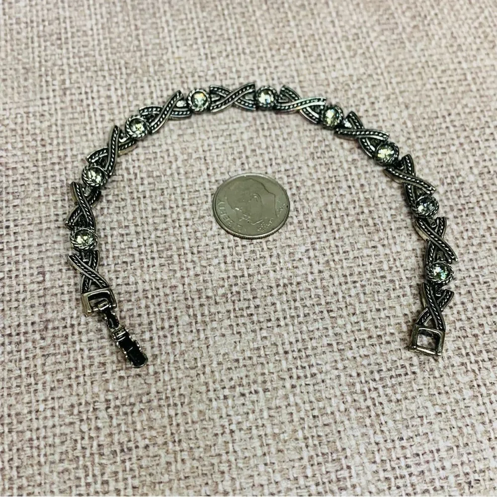 Antiqued Silver Crystal X Link Bracelet